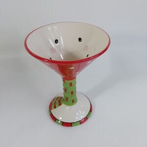 SCM DESIGNS GIANT HOLIDAY CHRISTMAS CERAMIC SNOWMAN MARTINI COCKTAIL GLASS CUTE!